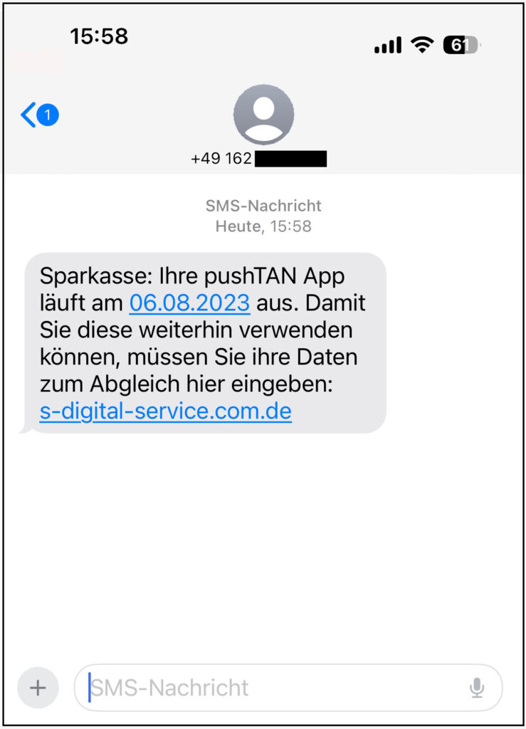 Phishing SMS im Namen der Sparkasse