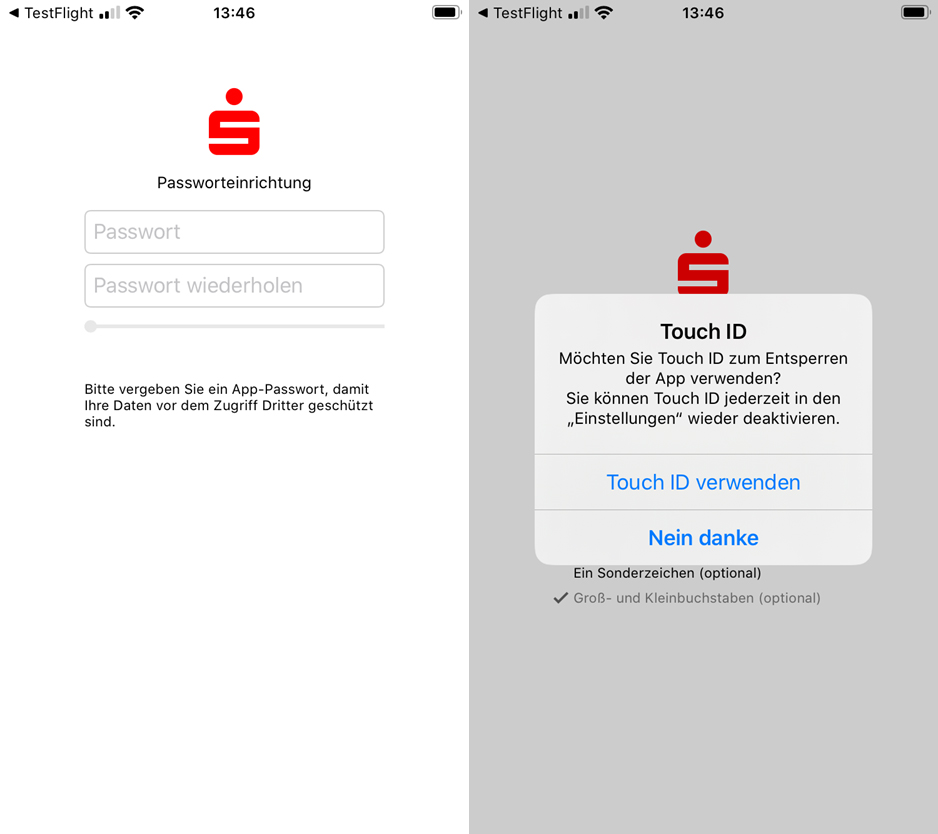Girokontoeröffnung: Passwortvergabe in der S-App