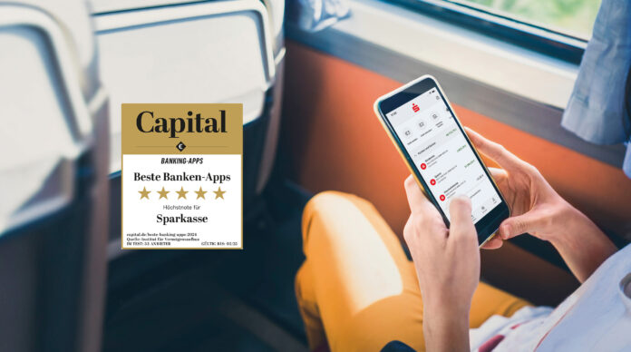 Smartphone mit Sparkassen-App und Capital Auszeichnung