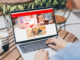Das Firmenkundenportal: Unser Service für gewerbliche Kund:innen Homepage der Förde Sparkasse auf einem Laptop