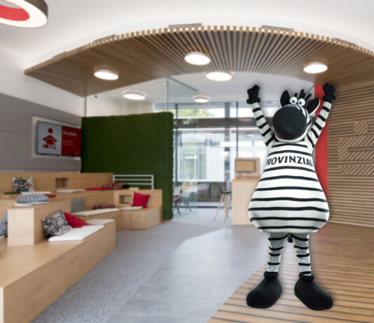 THW-Students-Night 2024: Tickets und Gewinnspiel THW Kiel Maskottchen Zebra Hein Paddel steht in der Studiale