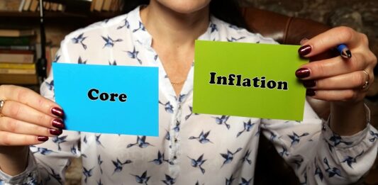 Kerninflation und Inflation – warum dieser Unterschied? Frau hält zwei Schilder mit Core und Inflation hoch