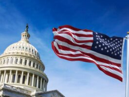 Trump oder Harris? – Die US-Wahl und ihre Folgen für die Welt US Capitol und US Nationalfahne