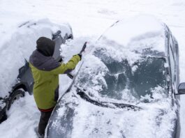Schneechaos in Norddeutschland: Rechte, Pflichten und praktische Tipps Eine Person entfernt Schnee von der Frontscheibe eines Autos